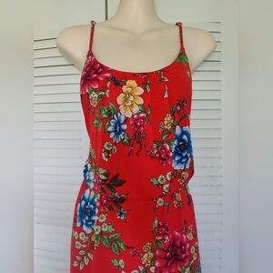 Long red floral maxi dress size large women